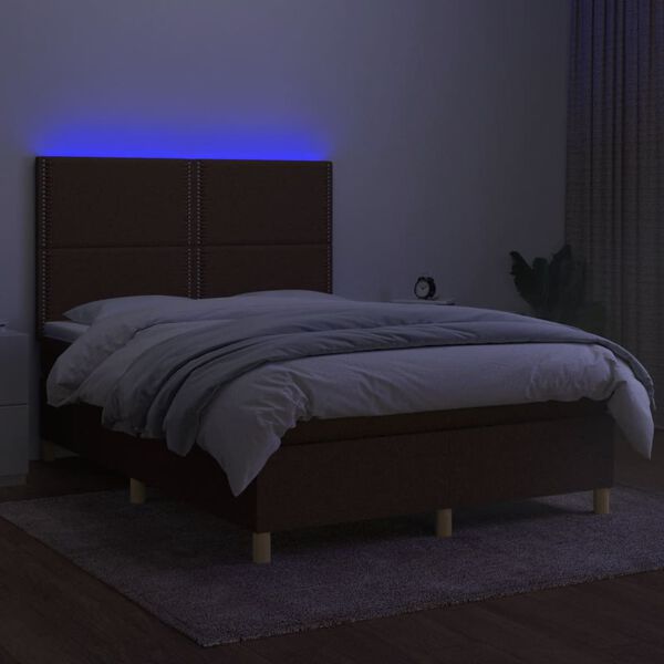 vidaXL Boxspringbett mit Matratze & LED Dunkelbraun 140x200 cm Stoff