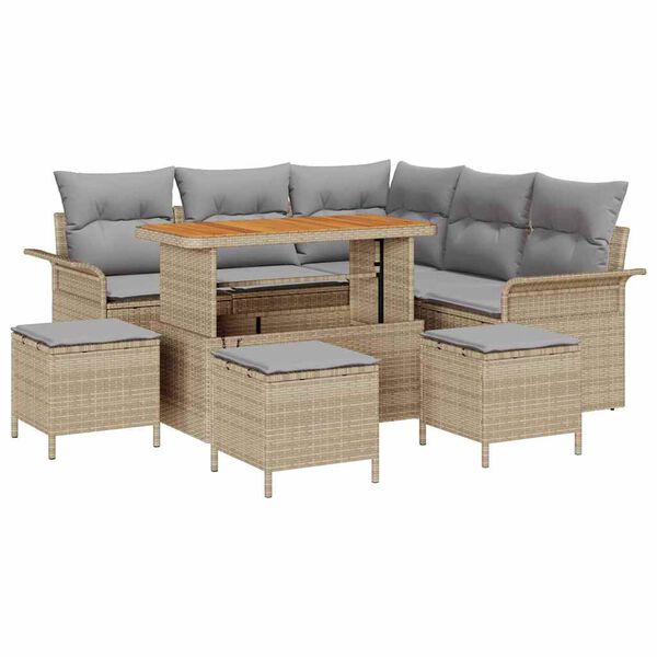 vidaXL Garten-Sofa-Set mit Kissen mit Kissen 9 pcs Beige und Hellgrau