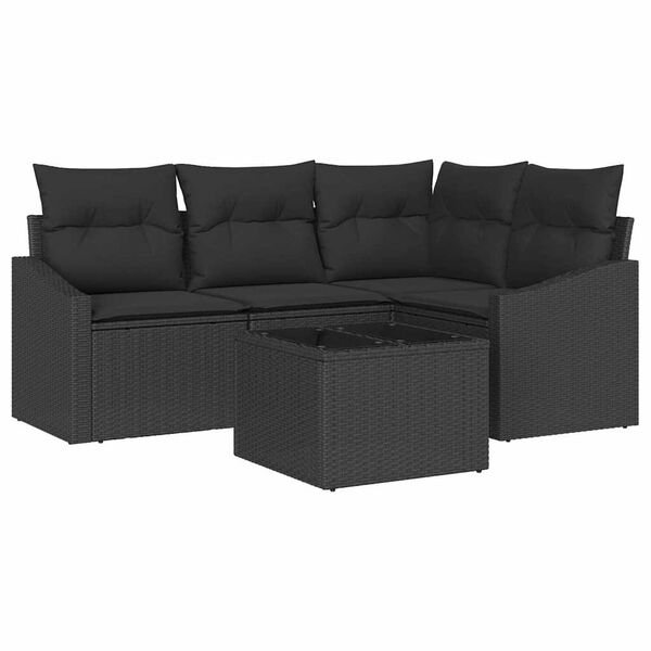 vidaXL Sofa Set mit Kissen 5 pcs Schwarz Poly Rattan