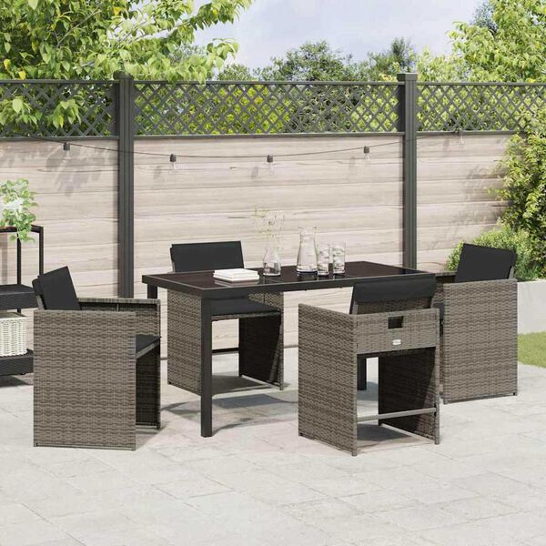vidaXL Garten Essgruppe 5 pcs Grau Poly-Rattan