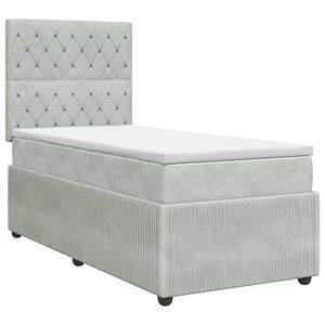 vidaXL Boxspringbett mit Matratze mit Kopfteil Hellgrau Einzeln Samt