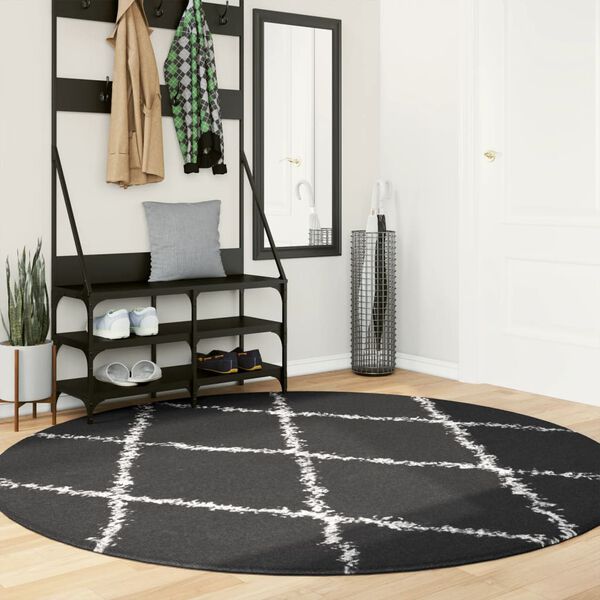 vidaXL Shaggy-Teppich PAMPLONA Hochflor Modern Schwarz Creme Ø 200 cm