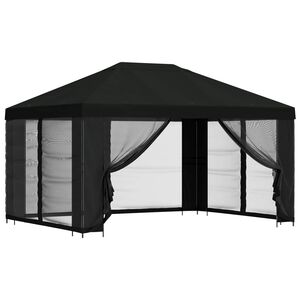 vidaXL Pavillon mit Seitenw&auml;nden 4 x 3 m Schwarz Polyester und Stahl