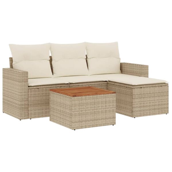 vidaXL 5-tlg. Garten-Sofagarnitur mit Kissen Beige Poly Rattan