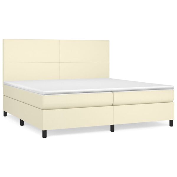 vidaXL Boxspringbett mit Matratze Creme 200x200 cm Kunstleder