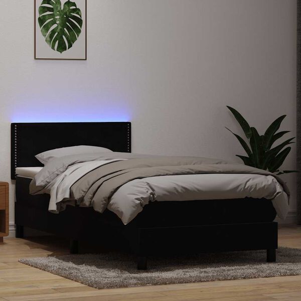 vidaXL Boxspringbett mit Matratze & LED Schwarz 90x220 cm Samt