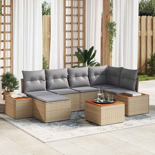 vidaXL Garten-Sofa-Set mit Kissen 7 pcs Beige Poly-Rattan