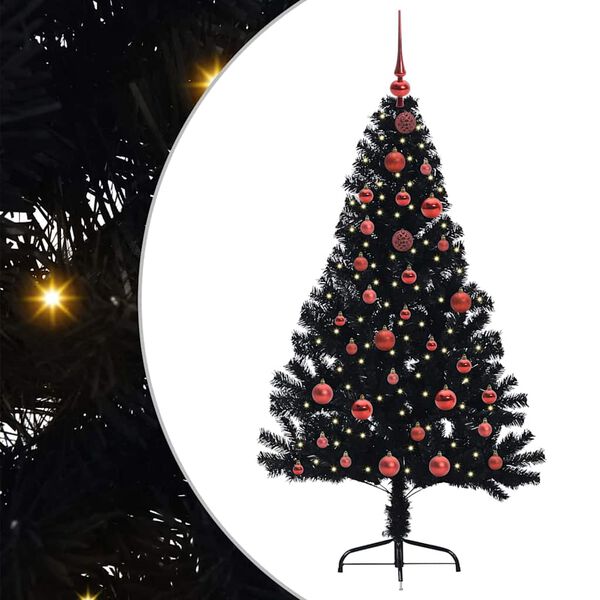 vidaXL K&uuml;nstlicher vorbeleuchteter Weihnachtsbaum Schwarz 150 cm PVC