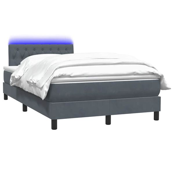 vidaXL Boxspringbett mit Matratze & LED Dunkelgrau 120x220 cm Samt