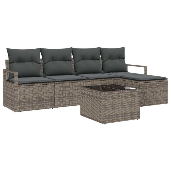 vidaXL Sofa Set mit Kissen mit Speicher 6 pcs Hellgrau Poly-Rattan