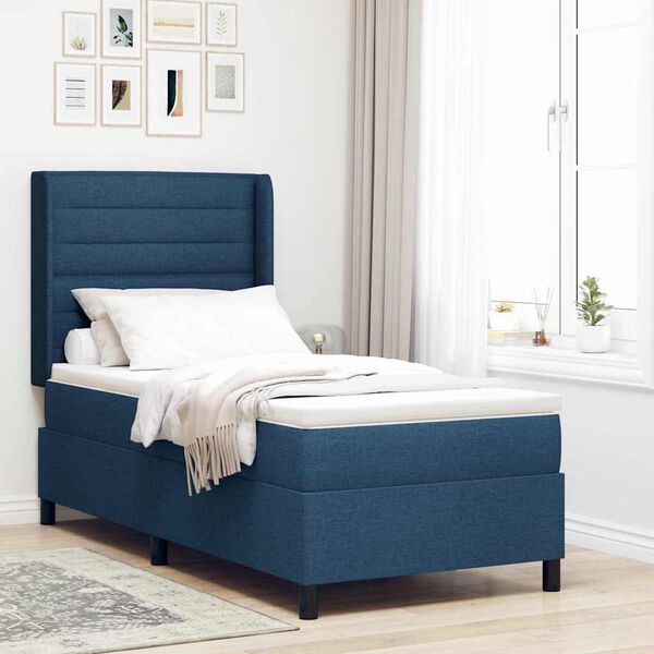 vidaXL Boxspringbett mit Matratze mit Kopfteil Blau 200 x 90 cm Stoff
