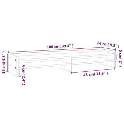 vidaXL Monitorständer Schwarz 100x24x16 cm Massivholz Kiefer