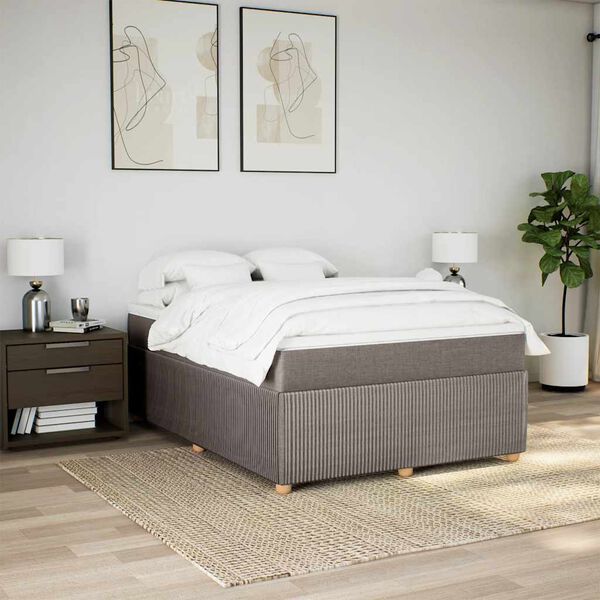 vidaXL Boxspringbett mit Matratze Taupe 160x200 cm Stoff