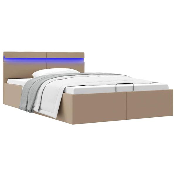 vidaXL Stauraumbett mit LED Cappuccino-Braun Kunstleder 140&times;200cm