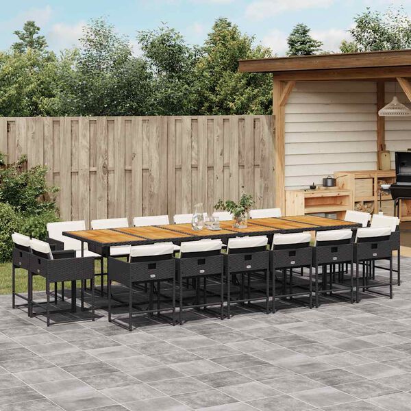 vidaXL 17-tlg. Garten-Essgruppe mit Kissen Schwarz Poly Rattan