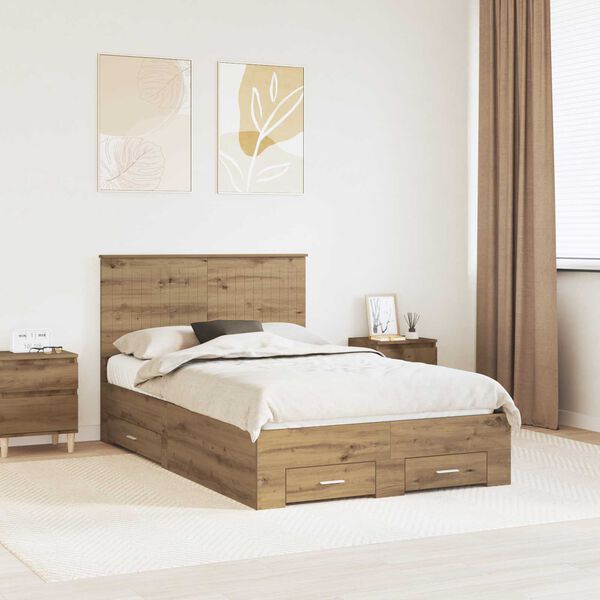 vidaXL Bettrahmen Artisan-Eiche 120 x 190 cm Holzwerkstoff