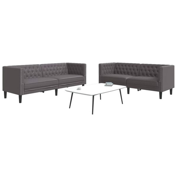 vidaXL 2-tlg. Chesterfield-Sofa-Set Grau Kunstleder