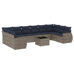 vidaXL 11-teiliges Gartensofa-Set mit Kissen, grau, Polyrattan