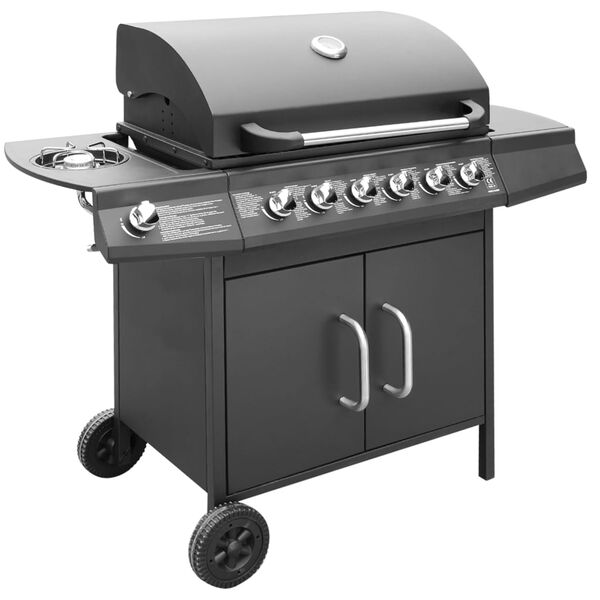 vidaXL Gasgrill 6+1 Flammen Schwarz