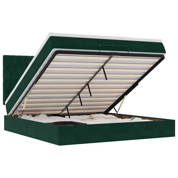 vidaXL Ottoman-Bett mit Matratzen Dunkelgr&uuml;n 180x200 cm Samt