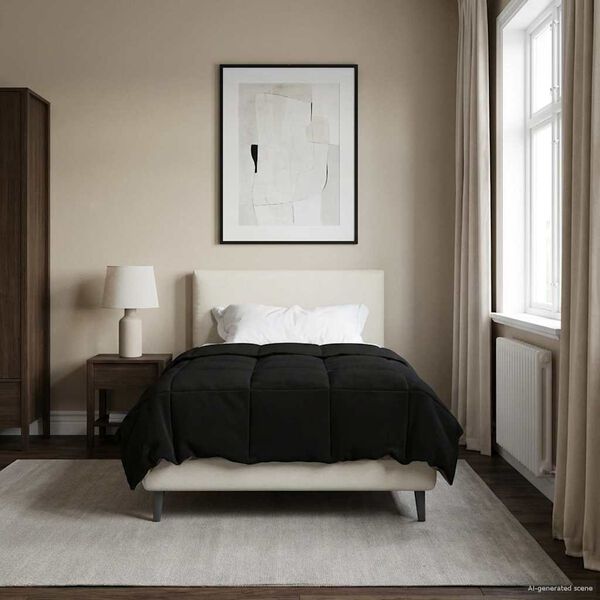 vidaXL Ganzjahresbettdecke Gepolstert Schwarz 135 x 200 cm Mikrofaser