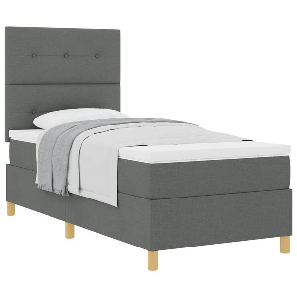 vidaXL Boxspringbett mit Matratze Dunkelgrau 90 x 200 cm Stoff