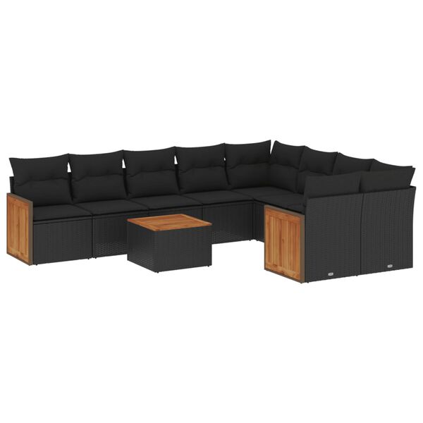 vidaXL 10-tlg. Garten-Sofagarnitur mit Kissen Schwarz Poly Rattan