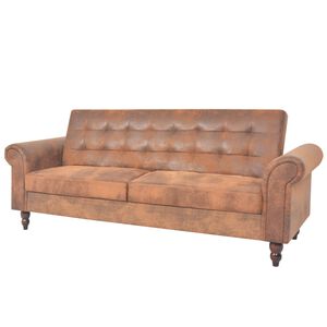 vidaXL 2-Sitzer Schlafsofa mit Armlehnen K&uuml;nstliches Wildleder Braun