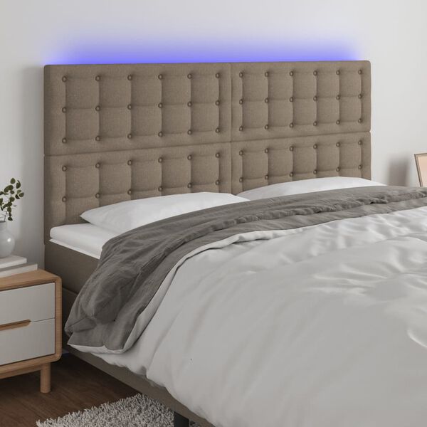 vidaXL LED Kopfteil Taupe 200x5x118/128 cm Stoff