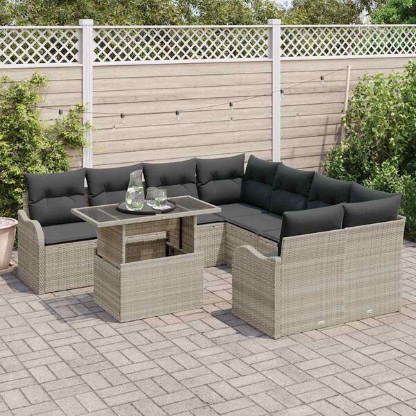 vidaXL Gartensofa-set mit Kissen mit Kissen 9 pcs Hellgrau Poly Rattan