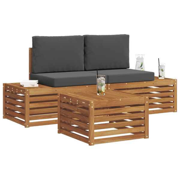 vidaXL Outdoor-Sofagarnitur mit Kissen 3 St&uuml;ck Natur und Anthrazit