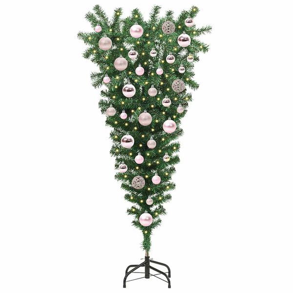 vidaXL Umgedrehter Kunst Weihnachtsbaum mit Kugelset Gr&uuml;n 120 cm PVC
