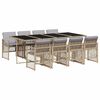 vidaXL 9-tlg. Garten-Essgruppe mit Kissen Beige Poly Rattan