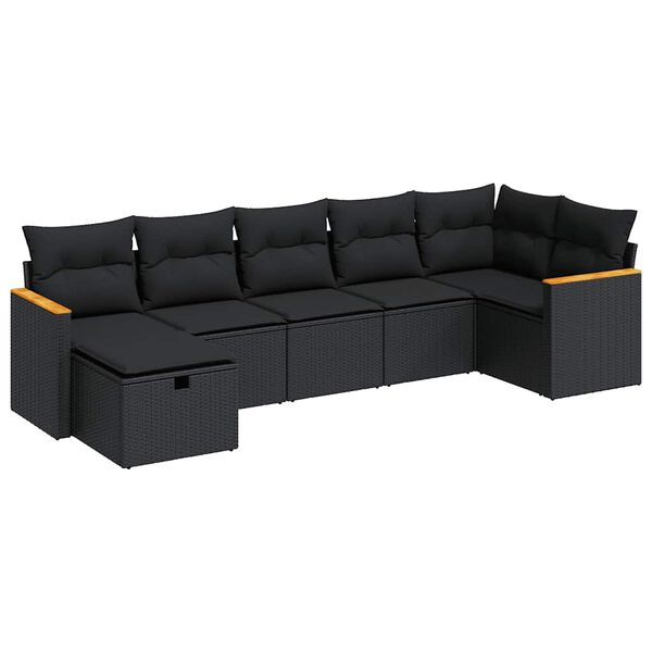 vidaXL 7-tlg. Garten-Sofagarnitur mit Kissen Schwarz Poly Rattan