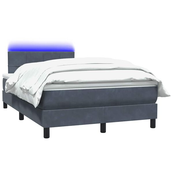 vidaXL Boxspringbett mit Matratze & LED Dunkelgrau 120x220 cm Samt