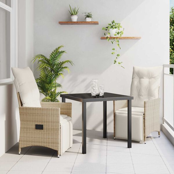 vidaXL Garten Essgruppe mit Kissen 3 pcs Beige Poly-Rattan