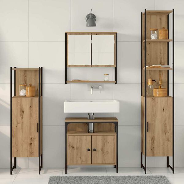 vidaXL Badezimmerm&ouml;bel Set mit Regal 4 pcs Artisan-Eiche Holzwerkstoff