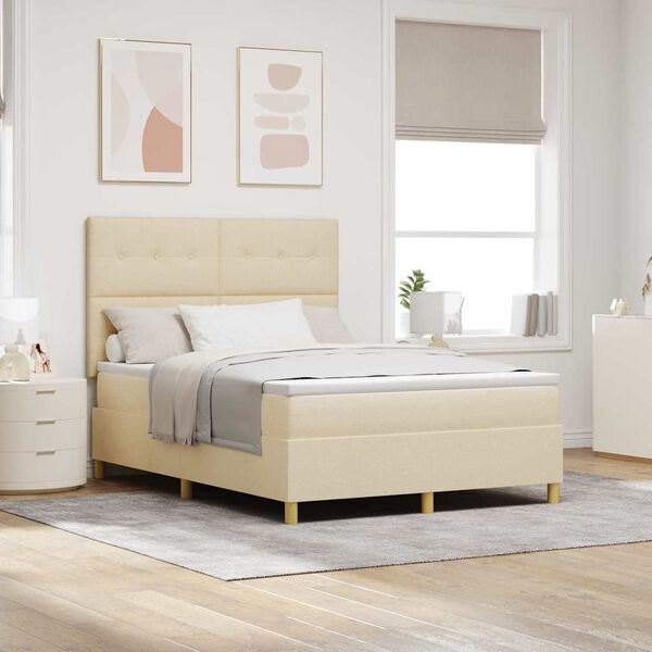 vidaXL Boxspringbett mit Matratze Creme 140 x 200 cm Stoff