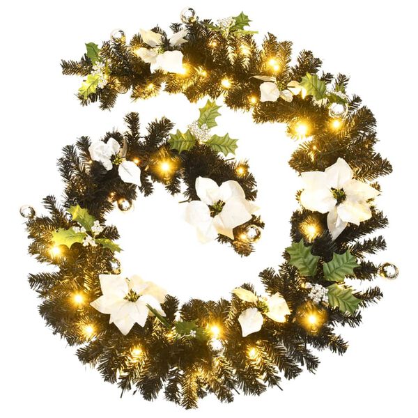 vidaXL Weihnachtsgirlande mit LED-Lichtern Schwarz 2,7 m PVC