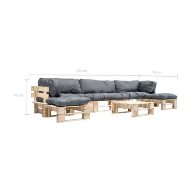 vidaXL 6-tlg. Paletten-Lounge-Set mit Kissen in Grau Holz