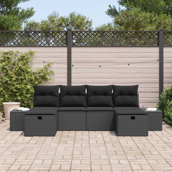 vidaXL Gartensofa-set mit Kissen 6 pcs Schwarz Poly-Rattan