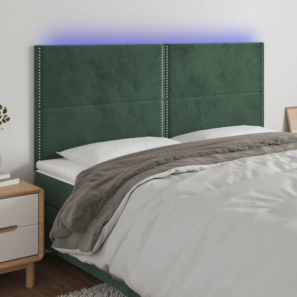 vidaXL LED Kopfteil Dunkelgr&uuml;n 160x5x118/128 cm Samt