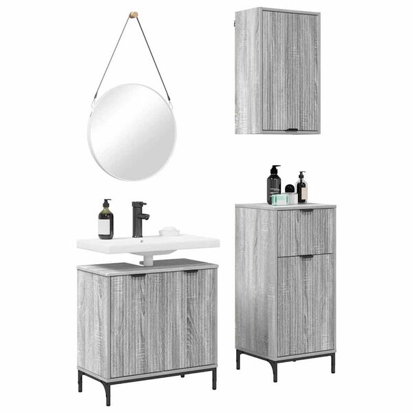 vidaXL Badezimmerm&ouml;bel Set mit Regal 3 pcs Grau Sonoma Holzwerkstoff