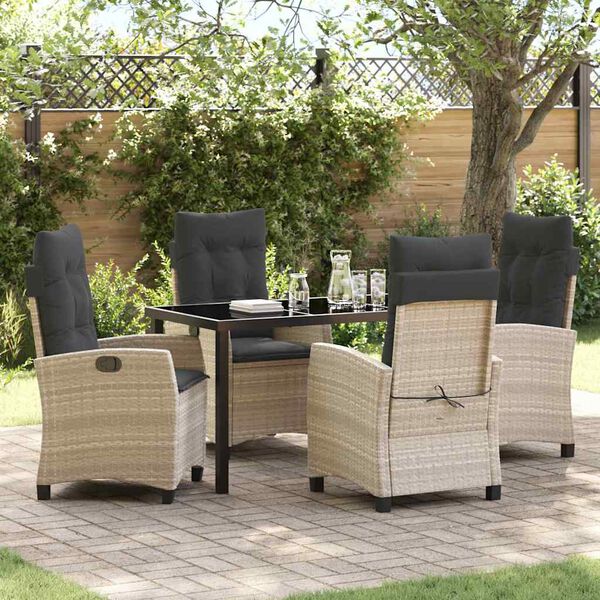 vidaXL Garten Essgruppe mit Kissen 5 pcs Hellgrau Poly-Rattan