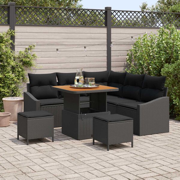 vidaXL Gartensofa-set mit Kissen 8 pcs Schwarz Poly-Rattan