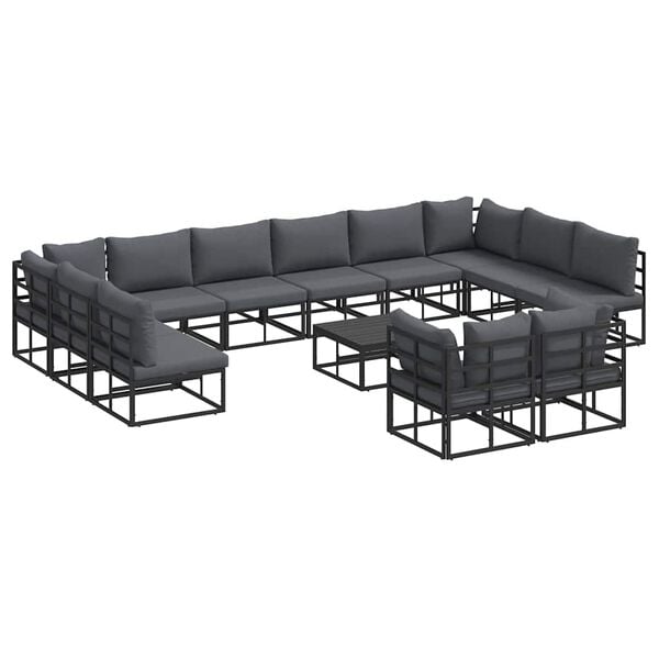 vidaXL Gartensofa-set mit Kissen 13 pcs Schwarz Aluminium