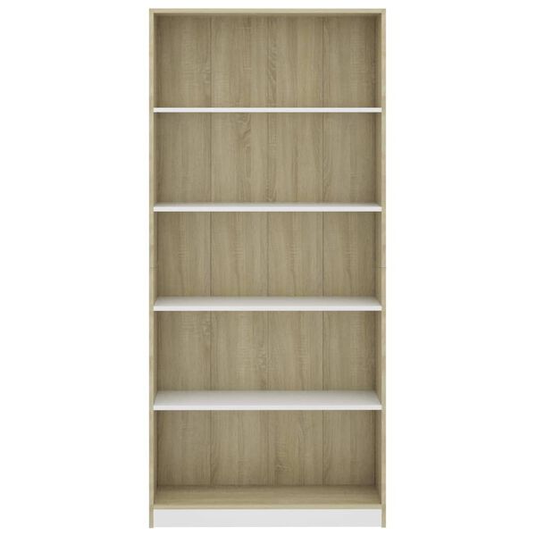 vidaXL B&uuml;cherregal 5 F&auml;cher Wei&szlig; Sonoma-Eiche 80x24x175 Holzwerkstoff