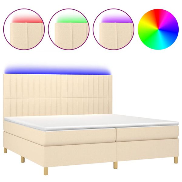 vidaXL Boxspringbett mit Matratze & LED Creme 200x200 cm Stoff