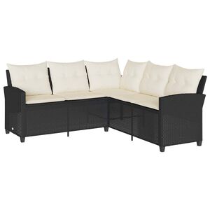 vidaXL L-f&ouml;rmiges Couchsofa mit Kissen Schwarzes Polyrattan