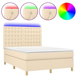 vidaXL Boxspringbett mit Matratze & LED Creme 140x200 cm Stoff
